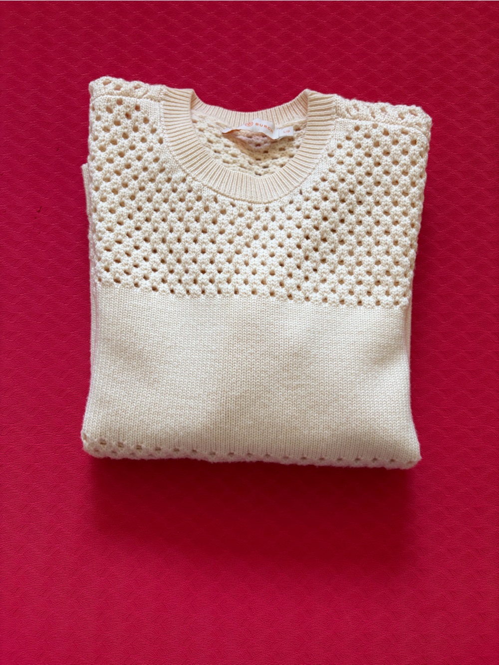 Tory Burch Cream Open-Weave Crewneck Sweater